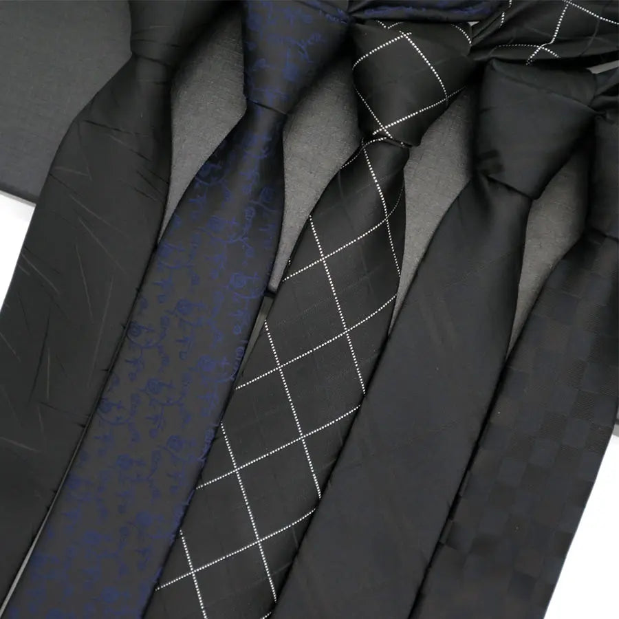 New Black Colors Skinny 6CM Mens Necktie Ties For Man Neck Tie Plaids Jacquard Cravat Business Party Corbatas